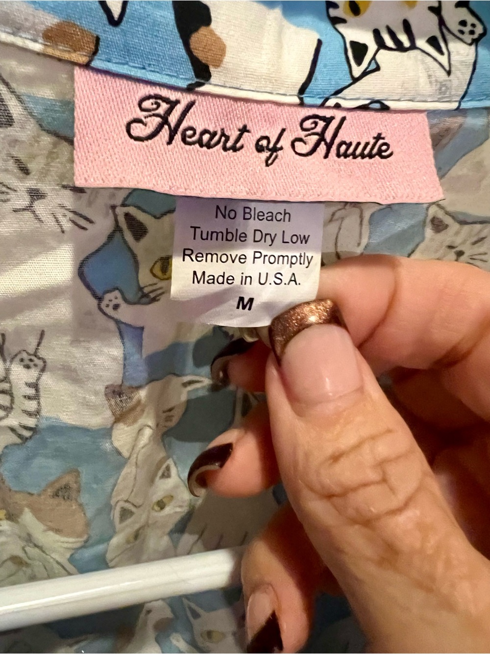 Heart of Haute Cat Print Dress in Light Blue & Cream